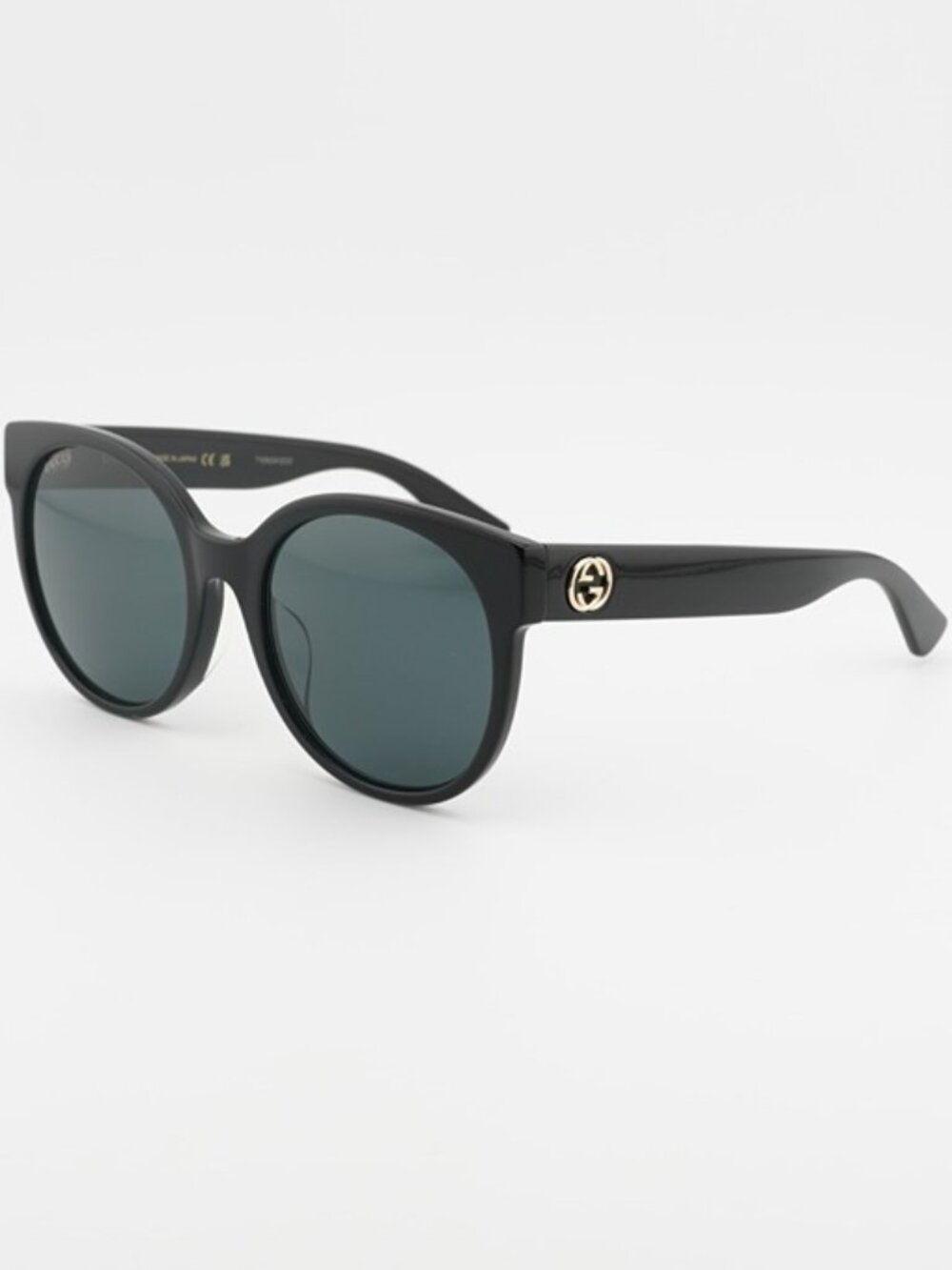 Gucci GG0035SAN 001 Sunglasses Black Round Frame, Grey Lenses